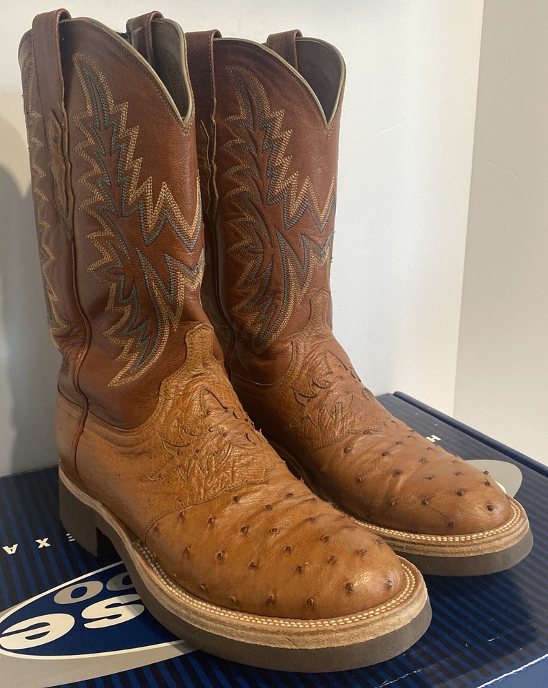 Lucchese 2000 Ostrich Quill Western Boots Exotic Men’s Sz 7 D Oil Resistant Sole