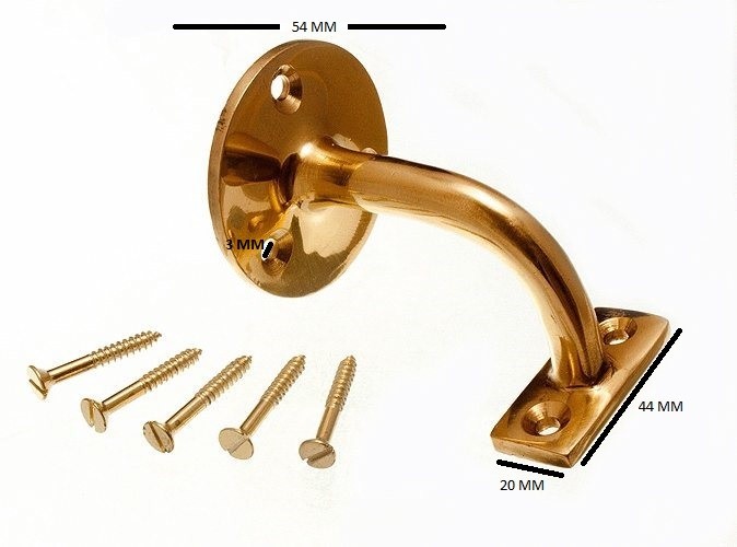 Stair hand rail bracket solid polished brass 2.5 inch + screws Qty. pack of 3