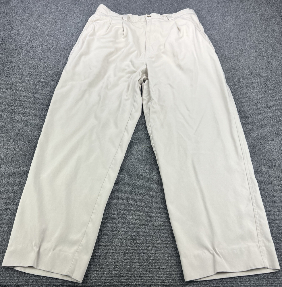 Tommy Bahama Pants Mens 34 Khaki Beige Chino Pleated Silk Golf Comfort Casual