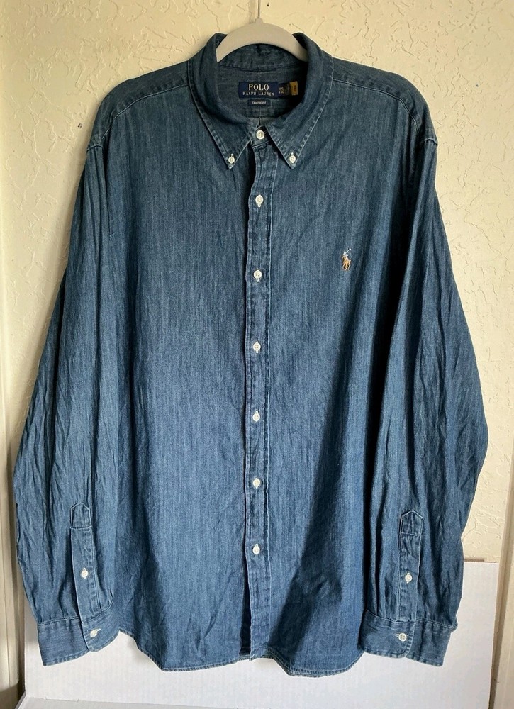 Polo Ralph Lauren Denim Shirt Men's 2XL Classic Fit Button Up Long Sleeve Pony