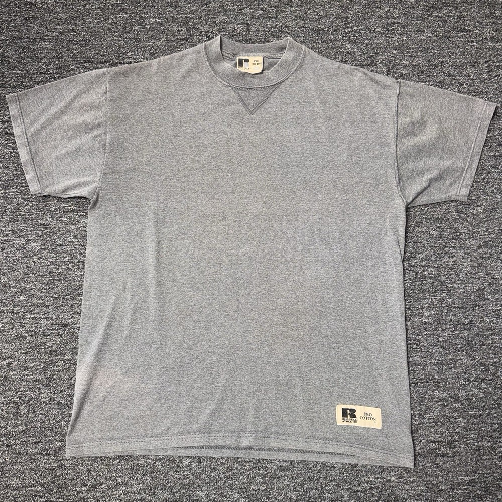 Vintage Y2K Russell Athletic Gray Gradient Sun Faded Blank T-Shirt Mens Sz M