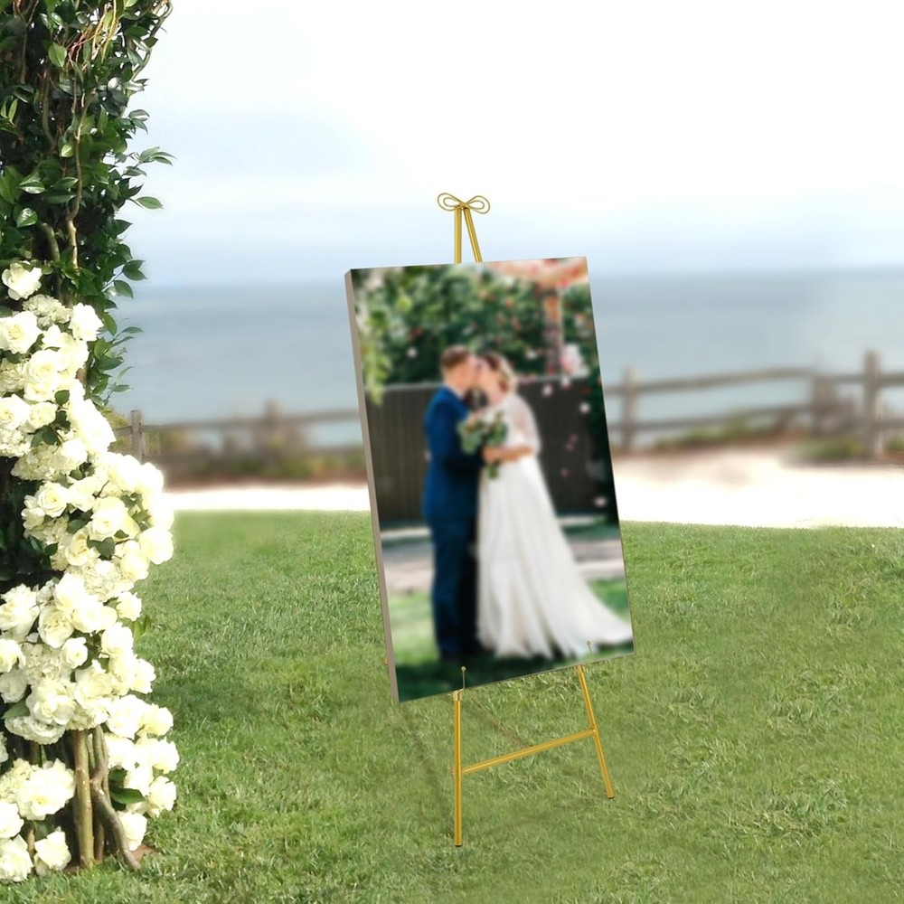 Gold Large Adjustable Floor Standing Easel for Wedding Display Metal Stand