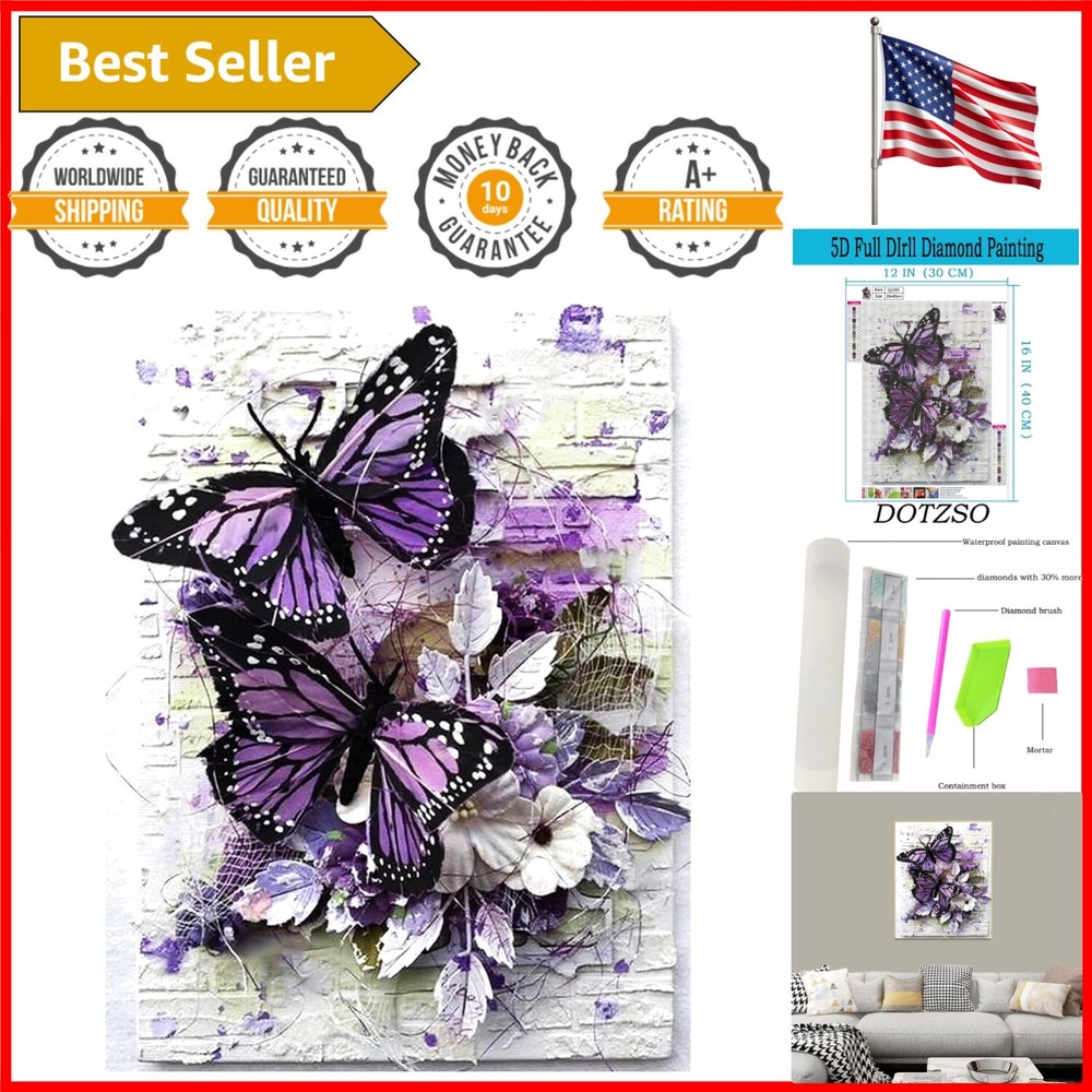 Adult 5D Round Full Drill Butterfly Diamond Art Canvas - Stress Relief Fun