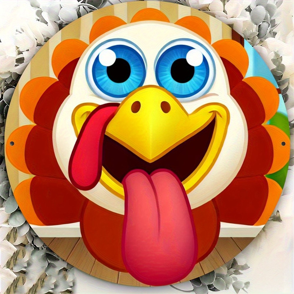 Thanksgiving Turkey Wall Decor Round Aluminum Sign 8Inch