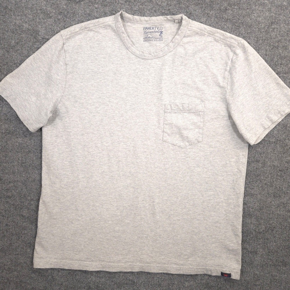 Faherty T Shirt Mens L Gray Heather Sunwashed Pocket Tee Short Sleeve Crewneck