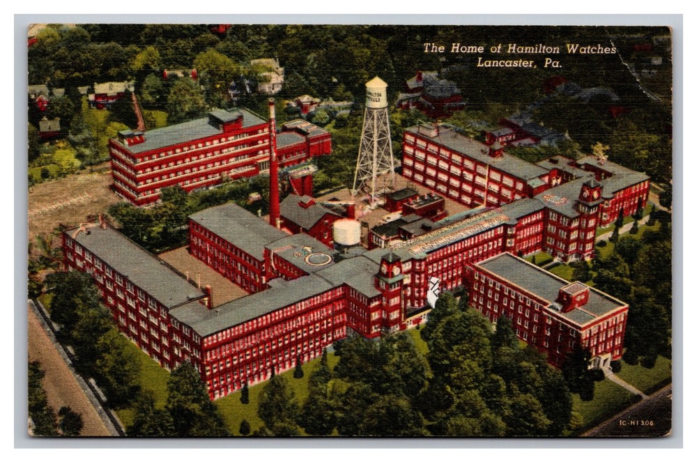 Lancaster Pennsylvania Home of Hamilton Watches Aerial View 1956 Linen Postcard