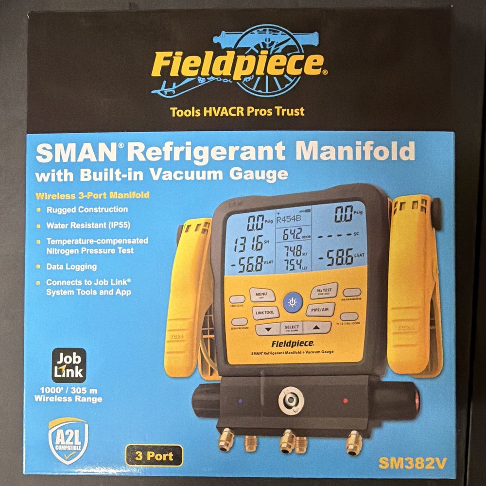 Fieldpiece SM382V Digital Wireless 3-Valve Manifold w/ Micron Vacuum, R-454B