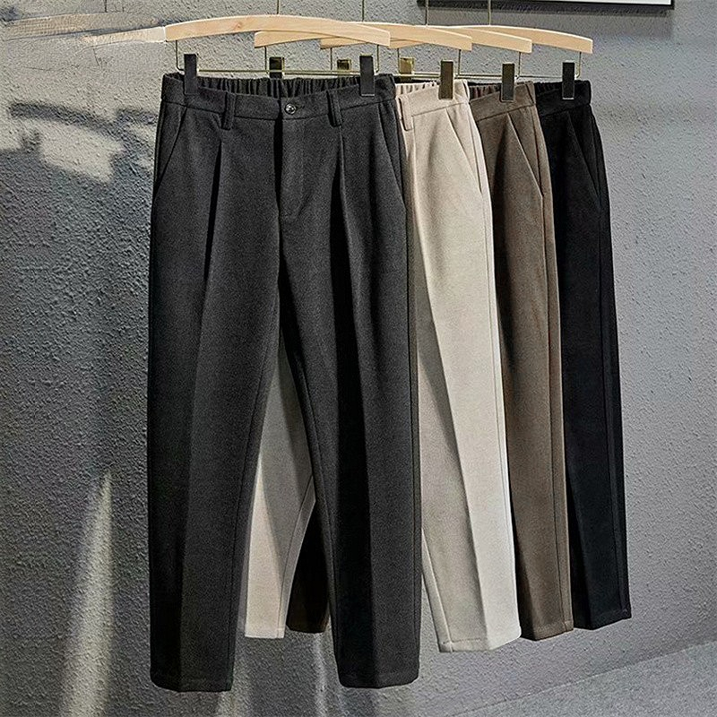 Winter Woolen Straight Leg Trousers for Men in Brown & Black