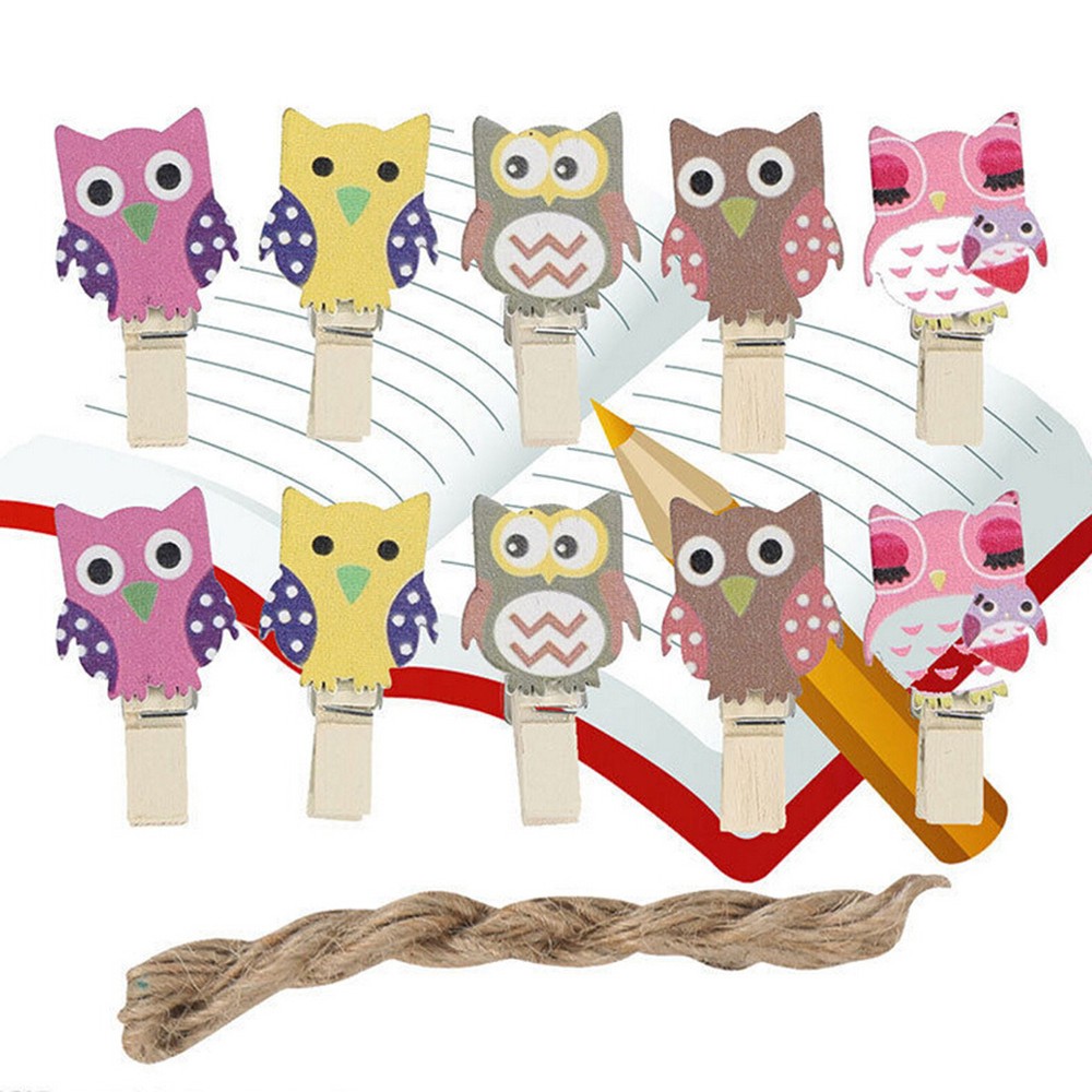 10 Mini Pegs Owl Wooden Craft Pegs Card Holder Photo Hanger Clothes Clip B*a5