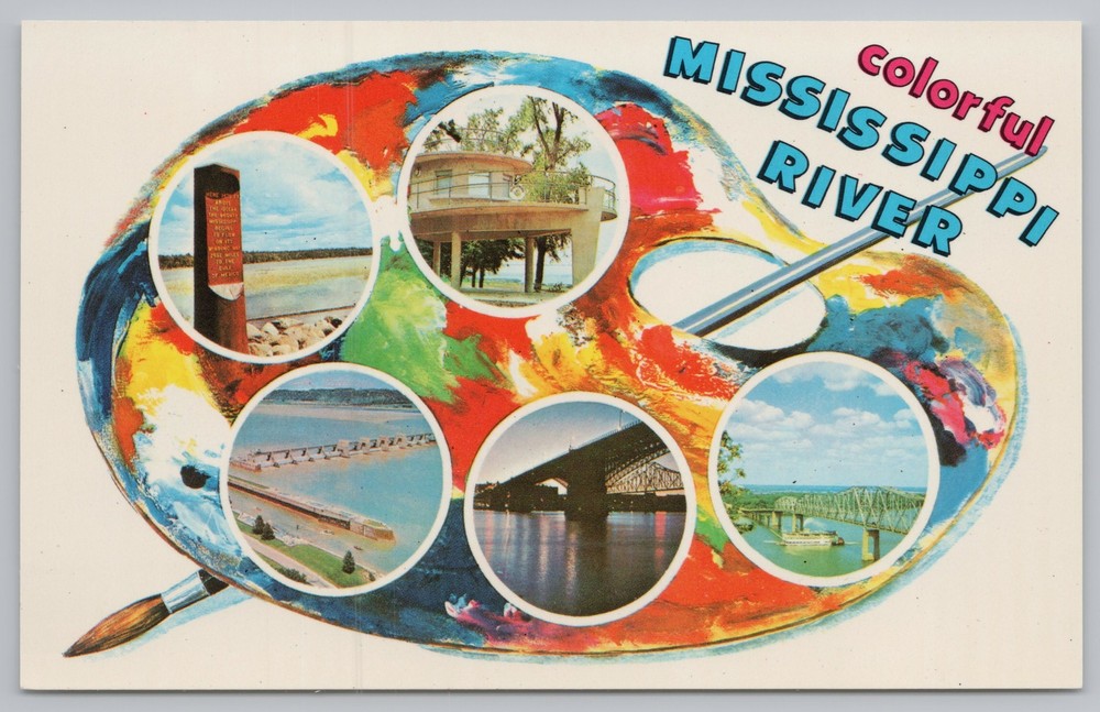 State View~5 Views of Mississippi River In Artists Palette~Vintage Postcard