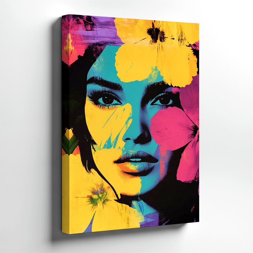 Wall Art Colorful Woman Portrait Floral Abstract Canvas Print Modern Home Decor