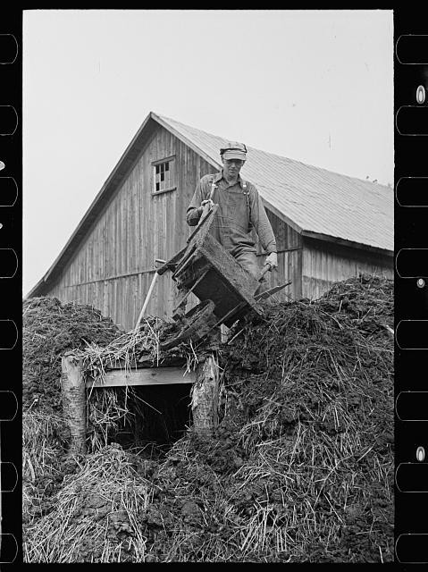 Photo:Farmer Barn Pitchfork Man 1930s Haystack Barn Photo
