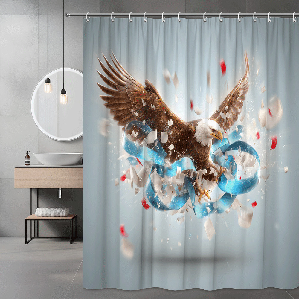 Eagle Shower Curtain Blue Ribbon Graphic Print