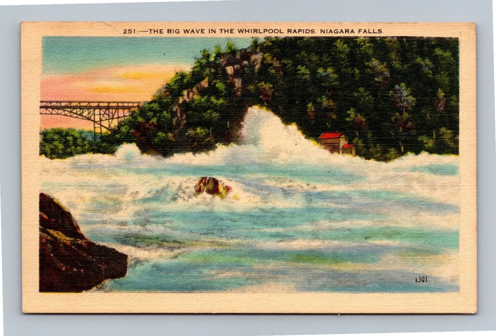 Vintage Niagara Falls Whirlpool Rapids Big Wave Linen Postcard