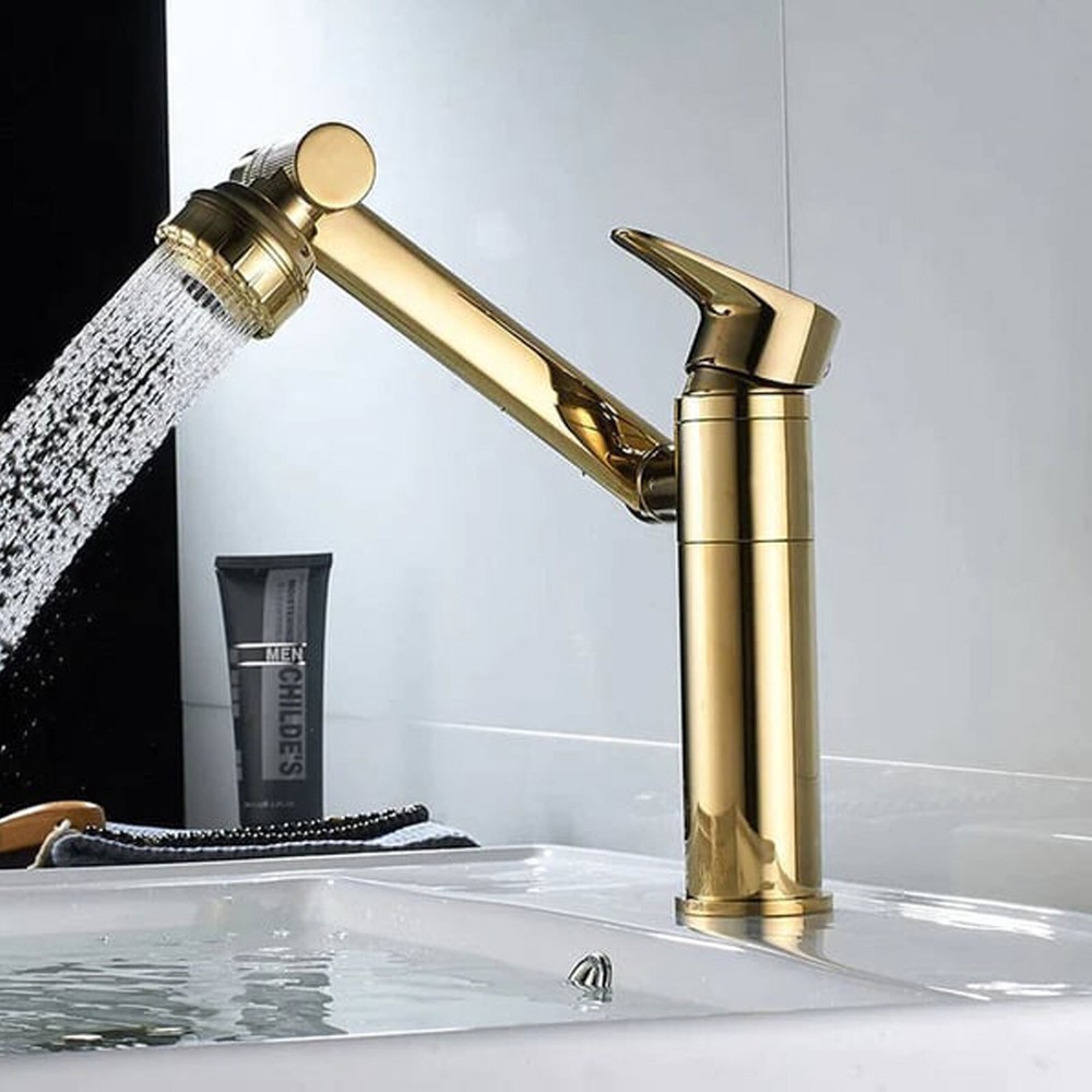 360-Degree Swivel Single Hole Basin Faucet with Hot & Cold Water