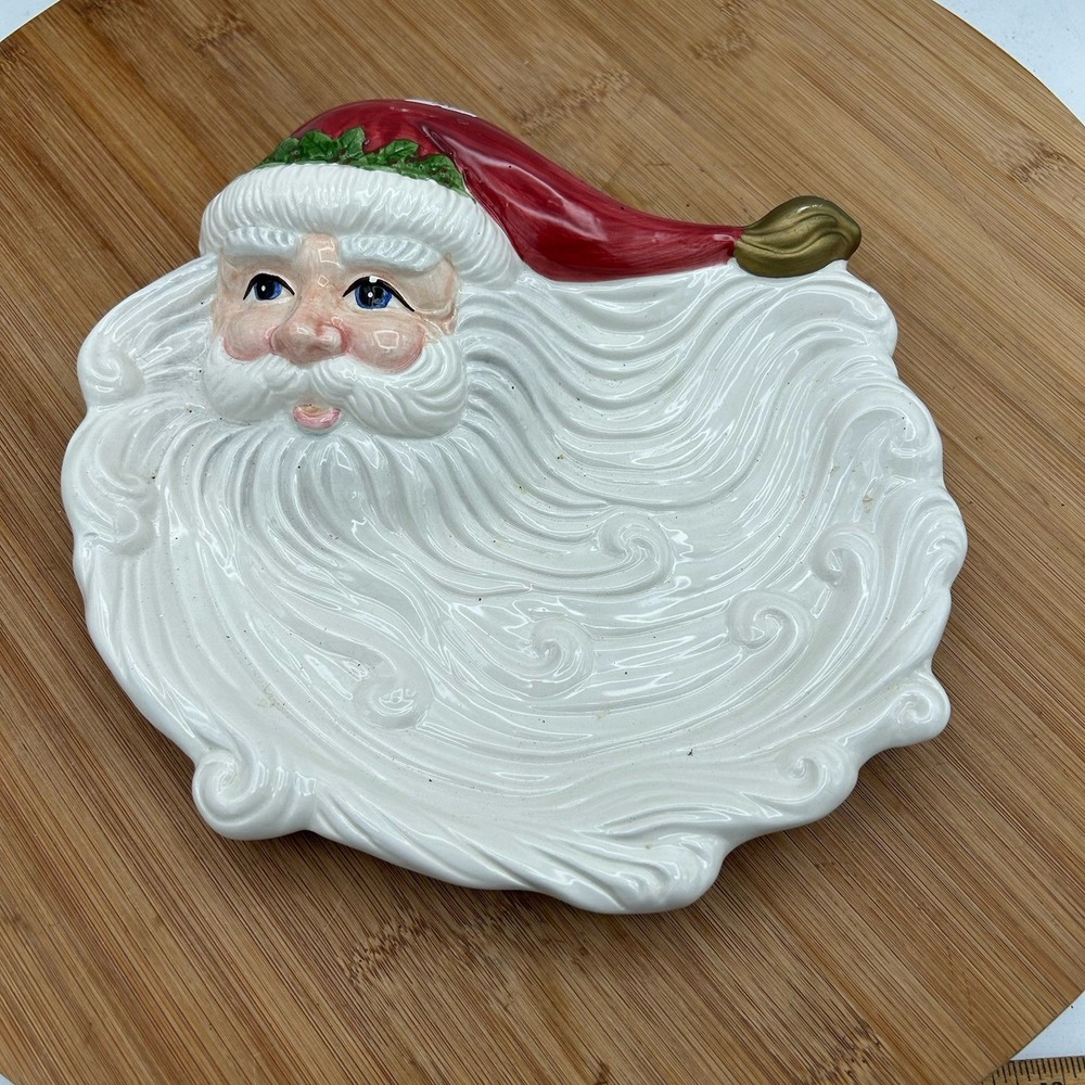 Fitz and Floyd 1994 Omnibus Santa Face Christmas Canape Plate Cookie Plate Beard