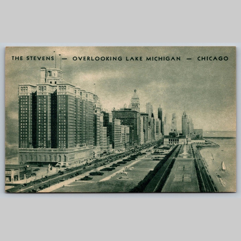 Postcard The Stevens Hotel Overlooking Lake Michigan Chicago