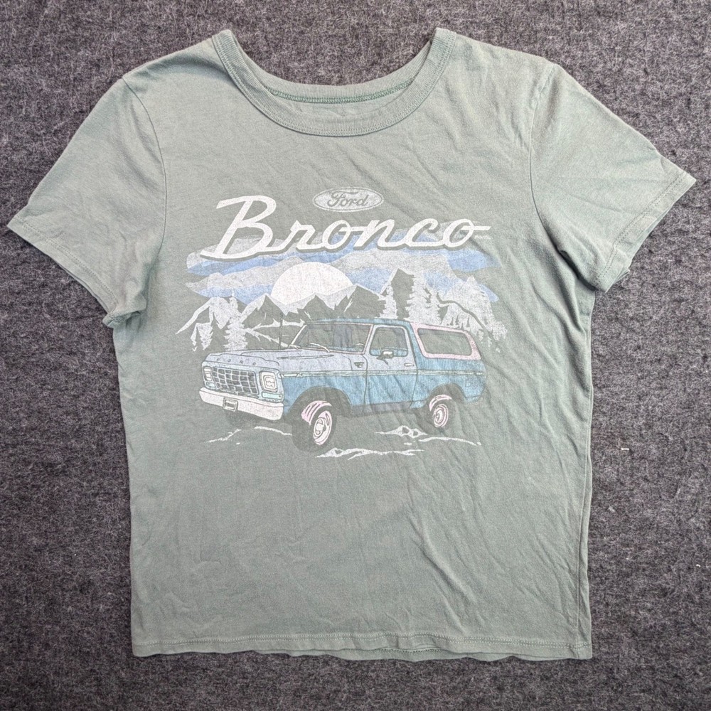 Ford Bronco Graphic T-Shirt Womens Small Sage Green Vintage Truck Short Sleeve
