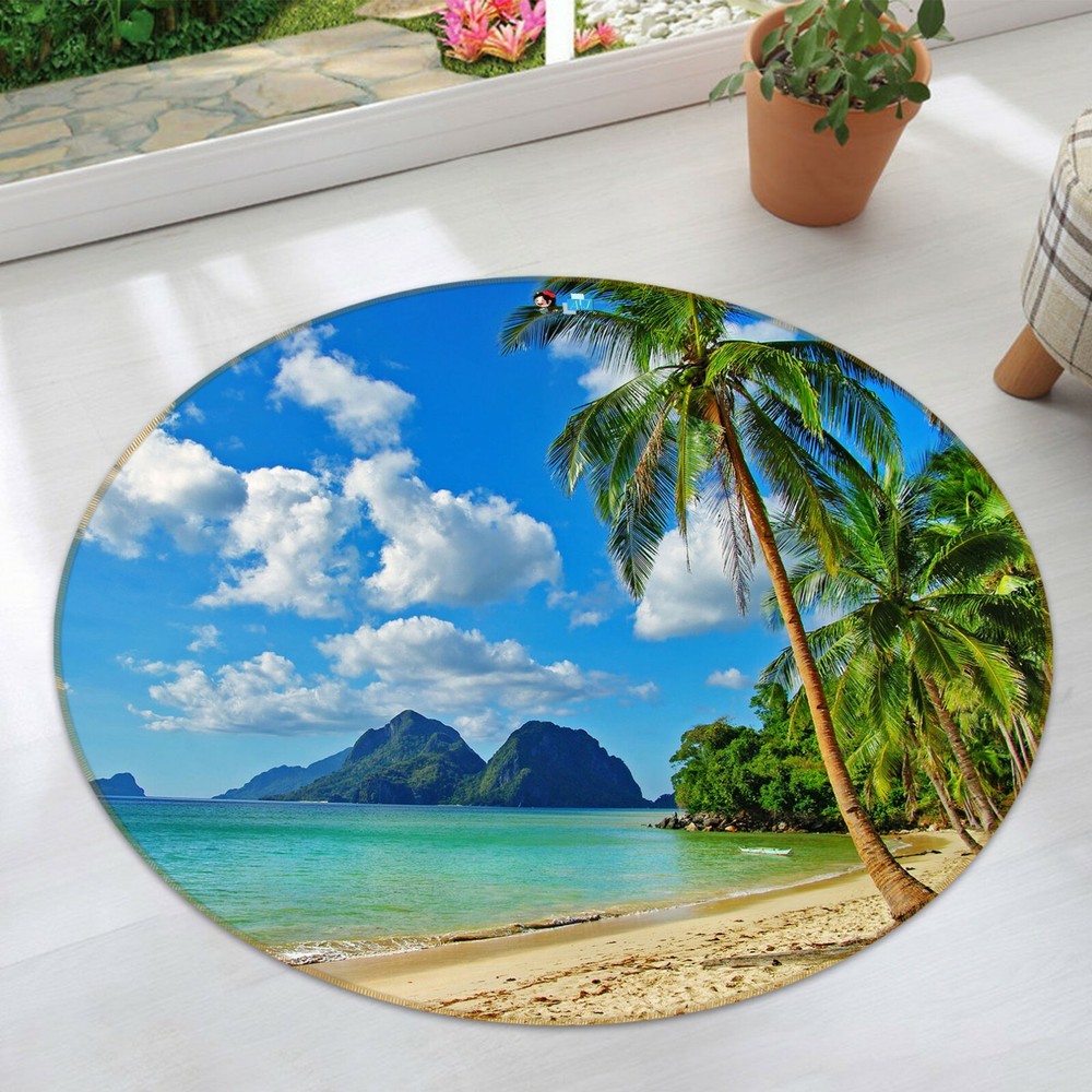 3D Coconut Tree Seaside Beach NAO3785 Game Rug Mat Elegant Photo Carpet Mat Fay
