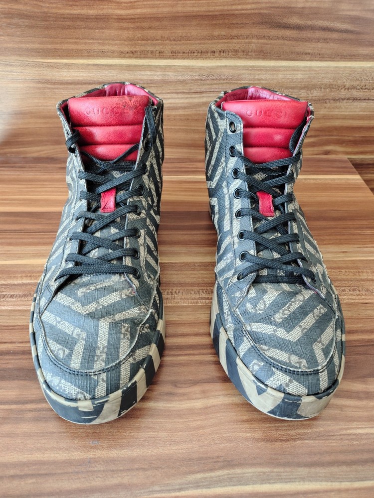 Gucci GG Canvas High Top Sneakers Red Interior Size 8 Made in Italy