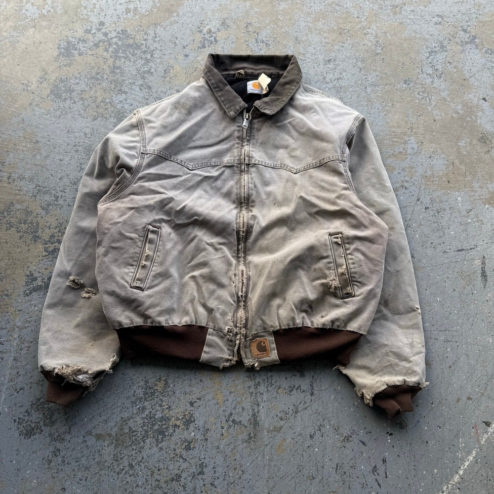 Vintage Distressed Brown Carhartt Santa Fe Bomber Workwear Jacket J02382