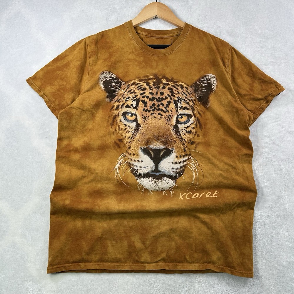 Xcaret Tiger Face T Shirt Adult Large Rust Red Orange Tie Dye Wildlife