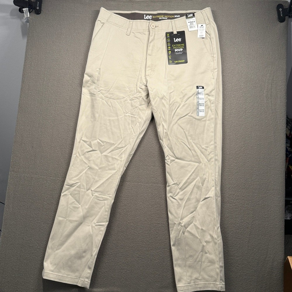 Lee Extreme Motion MVP Pants Mens 38x32 Salina Stone Slim Straight 112331610