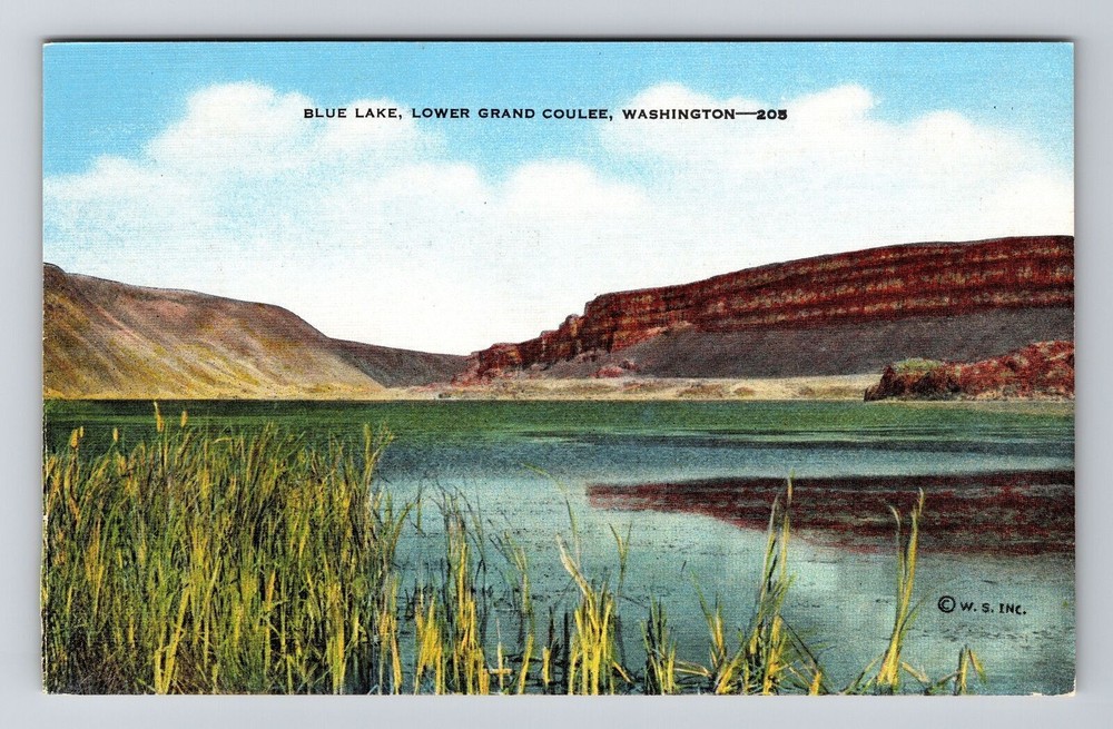 Lower Grand Coulee WA-Washington, Blue Lake, Scenic, Vintage Postcard