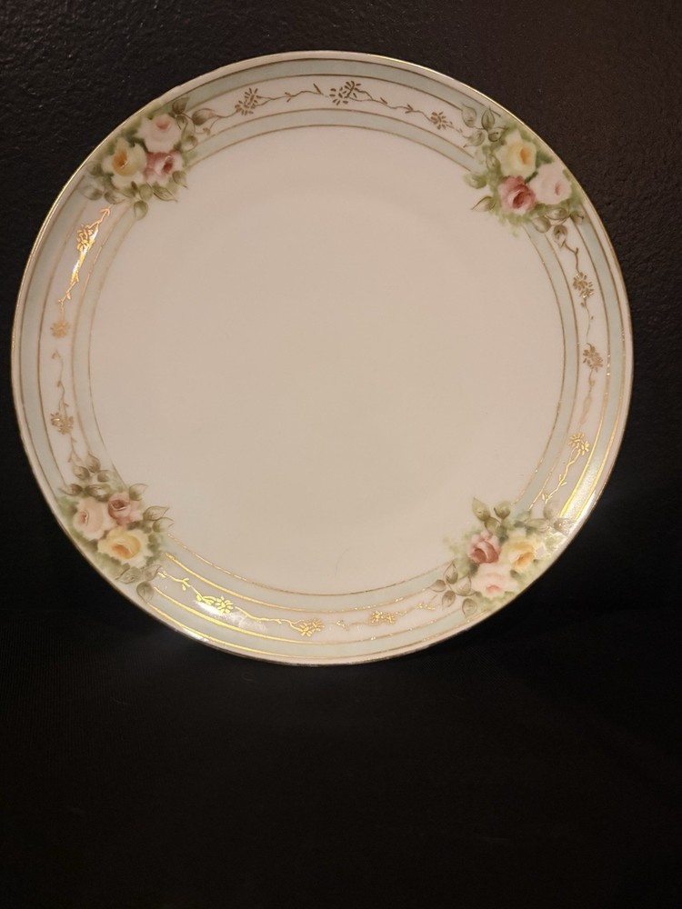 Antique J&C Bavaria Hand-Decorated Porcelain Plate Roses&Gold Gilt Germany 1900