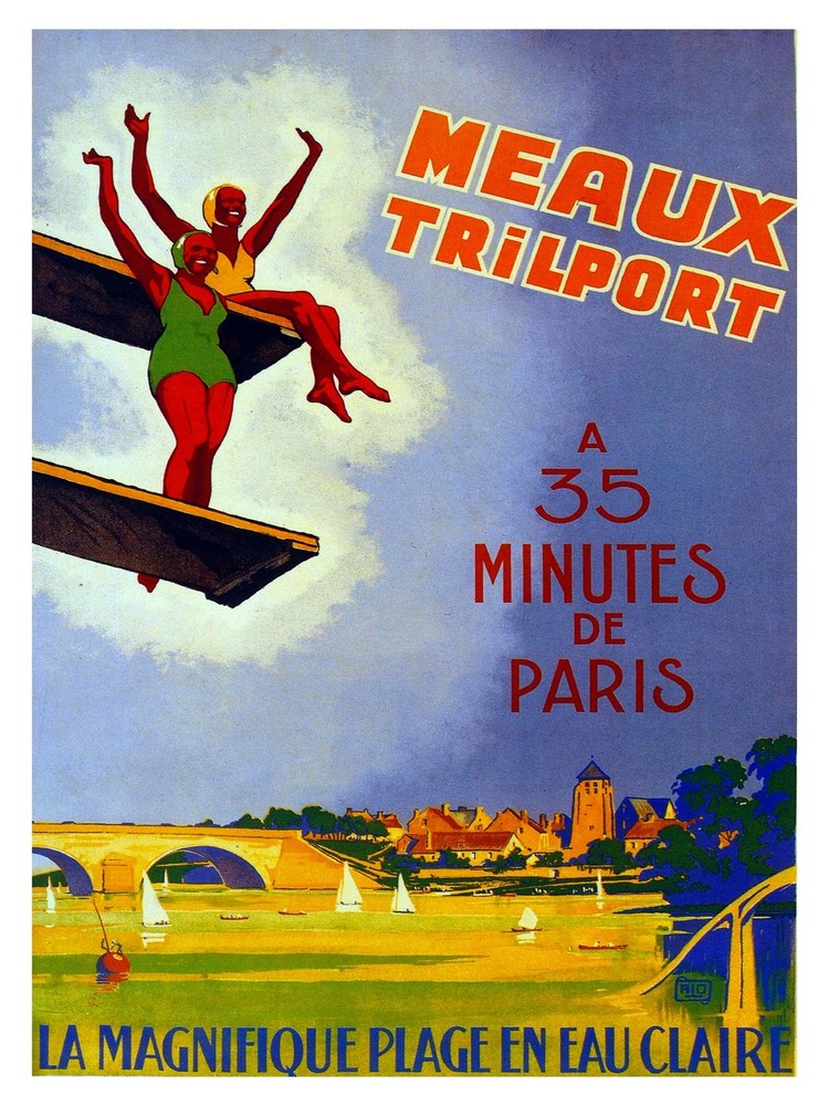 Meaux Trilport plage en eau Claire Travel Decor Poster. Fine Graphic Design 2991