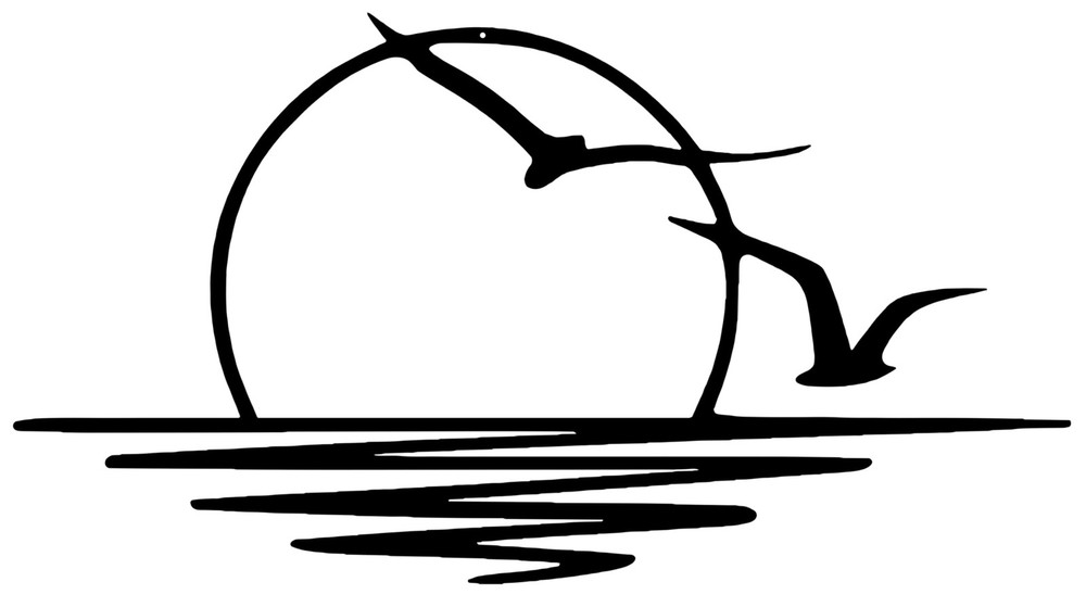 Sun Metal Wall Art Abstract Sunset with Seagulls Decor Minimalist-image