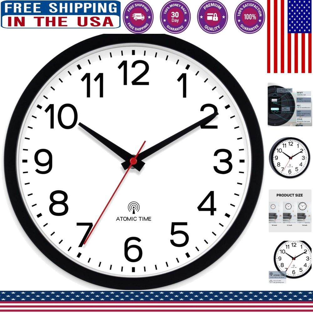 Atomic-Powered 10 Inch Silent Wall Clock for Bedroom Kitchen Office