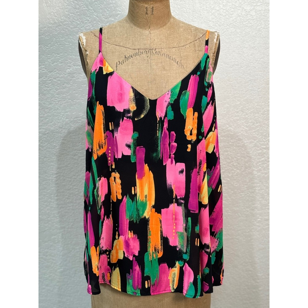 Perch by Blu Pepper Womens 2X Black Abstract Paint Stroke Cami Tank Top NWT