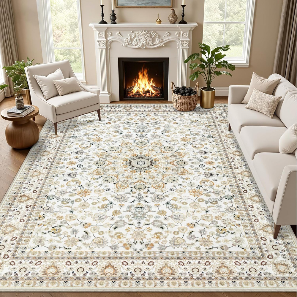 5X7 Area Rugs Living Room Rug: Washable Vintage Boho Rug No Slip Stain Resistant