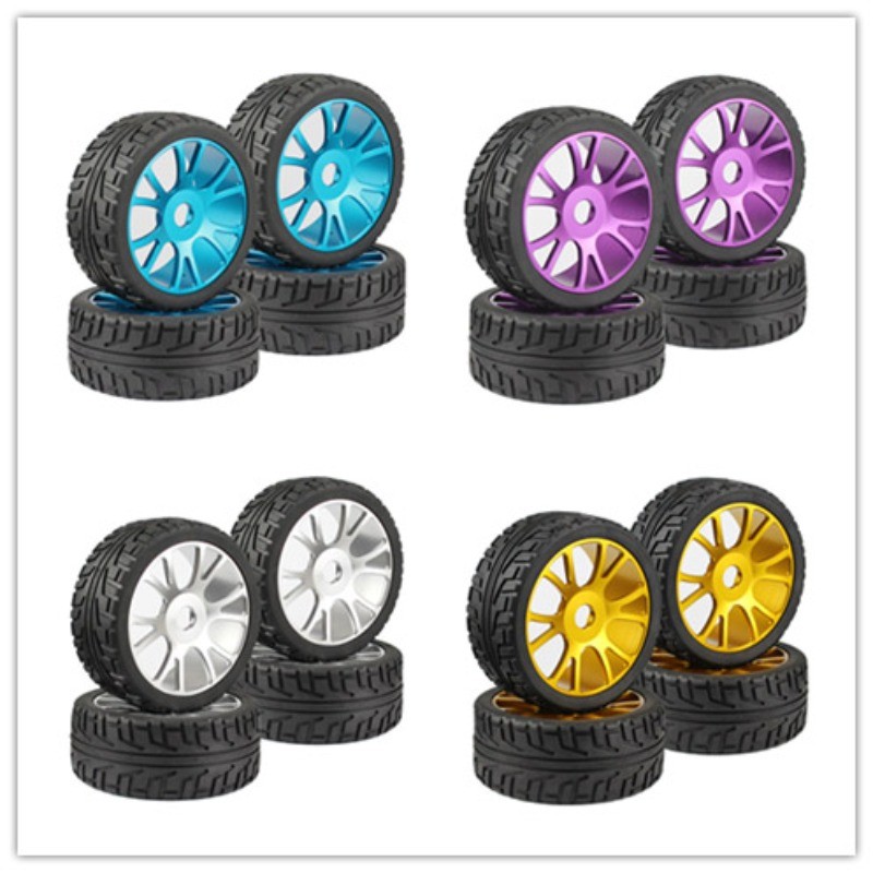 RC 1/8 On-Road Car Buggy Rubber Tires & Metal aluminum Wheel Rim Hub Hex 17mm
