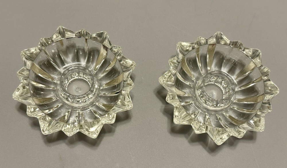 Vintage Crystal Glass Candle Stick Holders, Set of 2 Mid Century