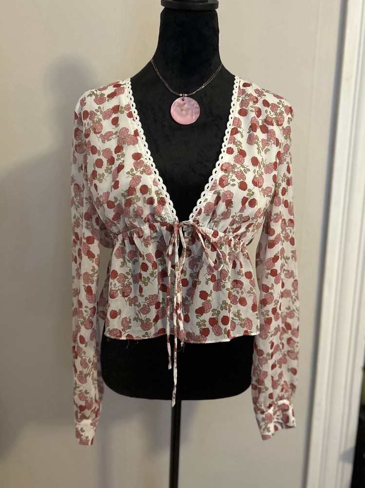 Emory Park Pink Sheer Floral Peasant Top