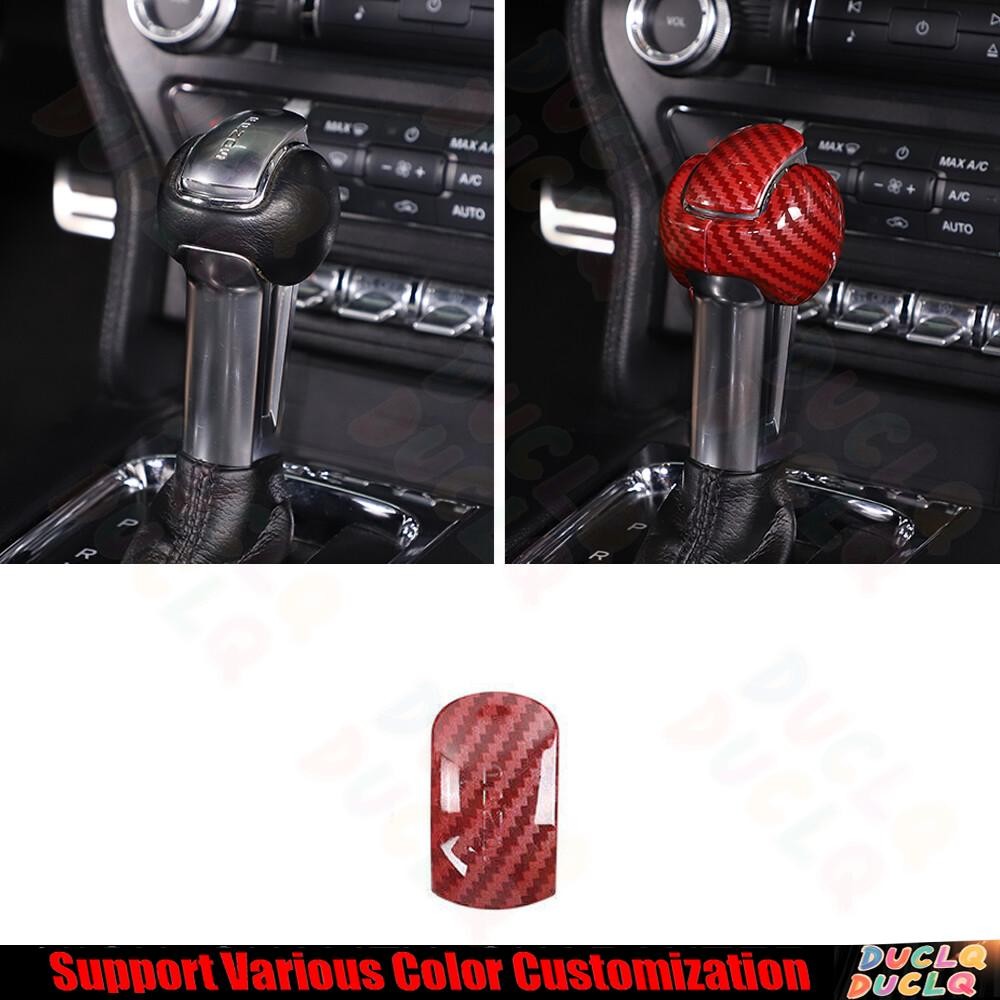 For Ford Mustang 2015-2023 Red Carbon Fiber Middle Console Gear Shift Knob Cover