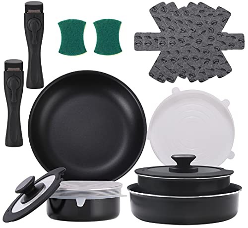 16-Piece Stackable Nonstick Cookware Set with Removable Handles