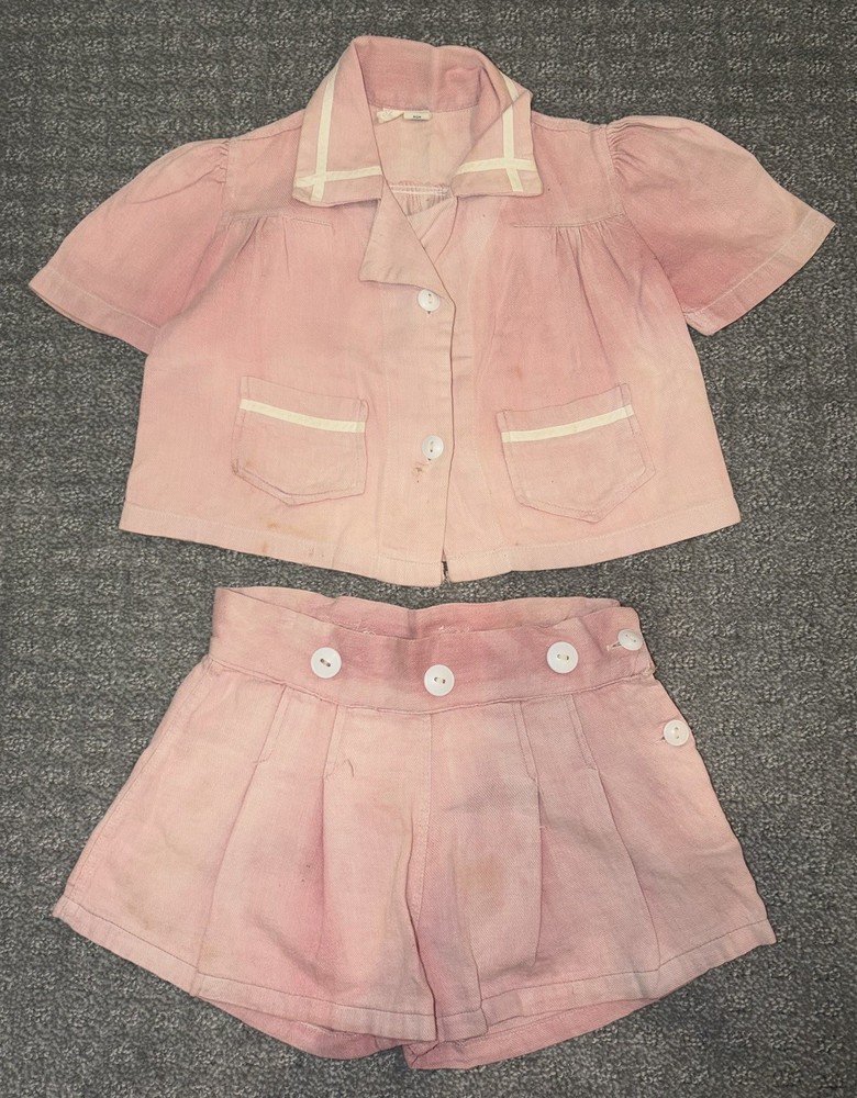 Vintage Baby Doll 1950s Pink Playsuit Romper Set for Girls Sailor Style Size 2