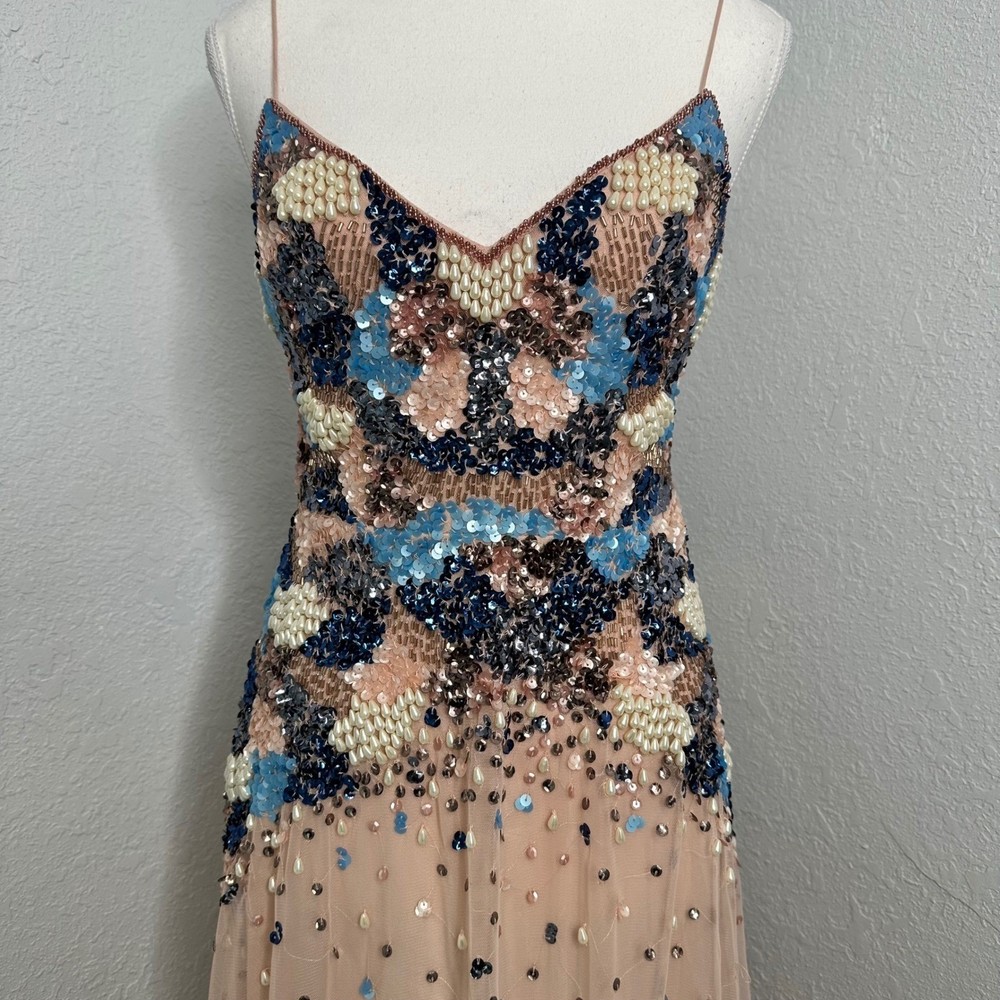 NWOT Aidan Mattox Women's Sequin beaded pink nude tulle party dress size 2