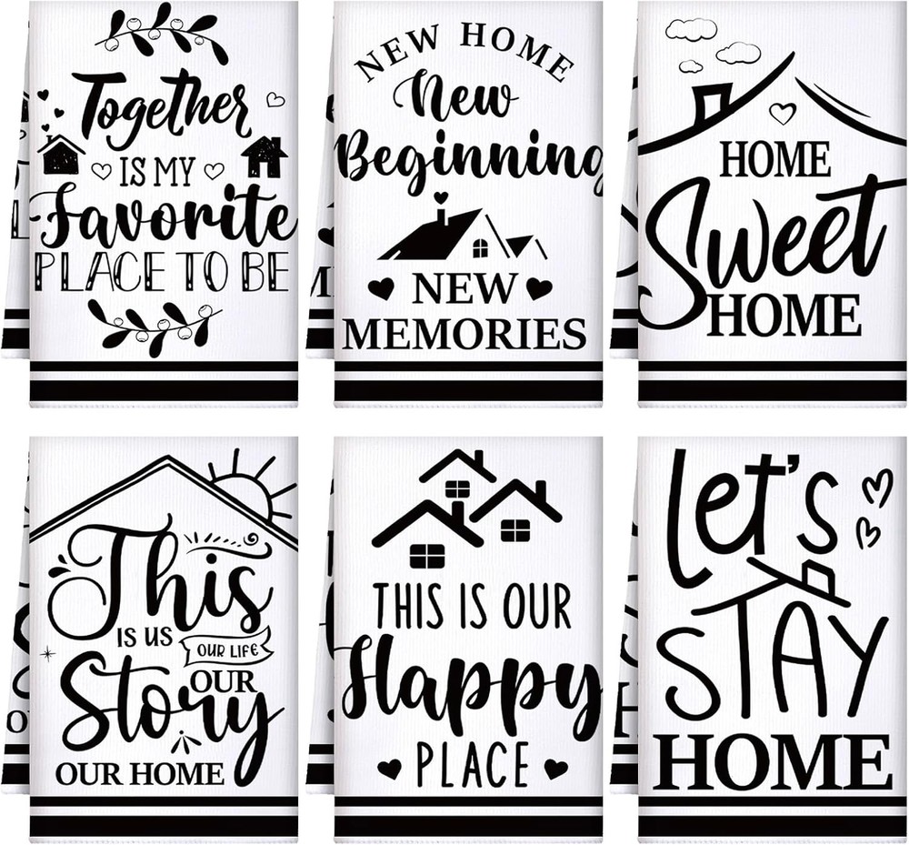 6 Pack Black and White New Home Kitchen Towels
