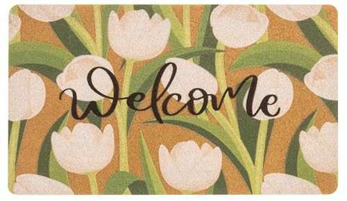 Flowers-Blossoms Welcome-Decor-Doormat Hello-Spring Floor-Mat,Tulips Seasonal