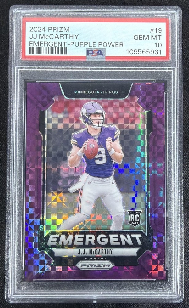 2024 Panini Prizm J.J. McCarthy #19 Emergent Purple Power /49 RC PSA 10
