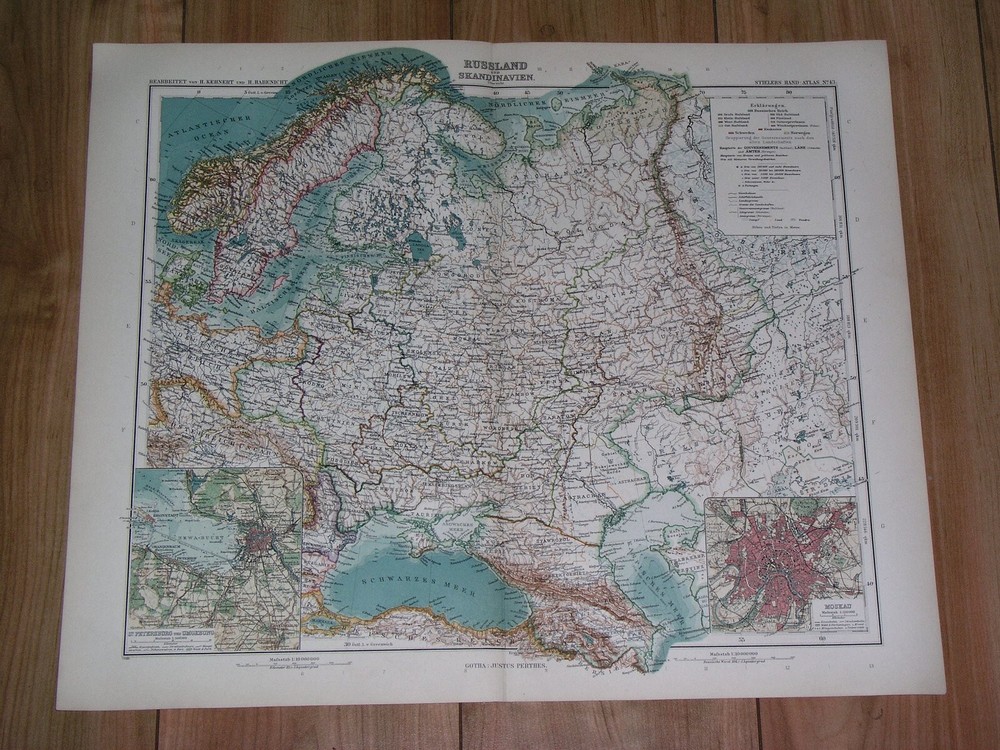 1910 Antique Map Russia Empire Poland Ukraine Lithuania Finland Belarus Estonia