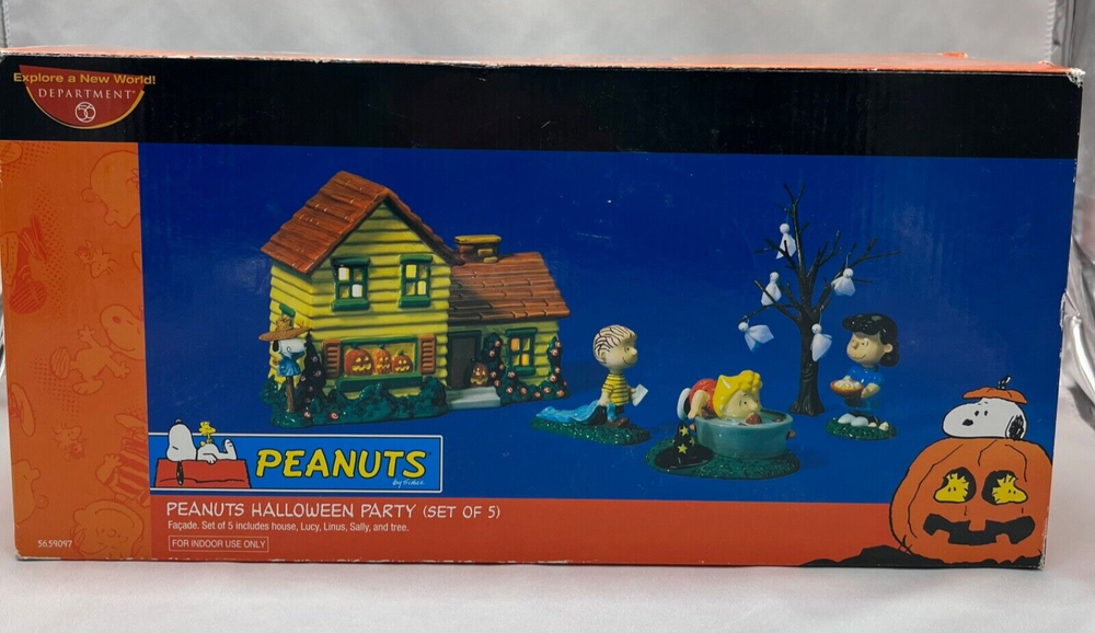 Dept 56 Peanuts Halloween Party Set 5 House Linus Sally Lucy Tree 59097 ~ RARE