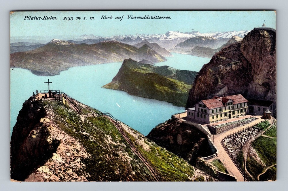 Switzerland- Lake Lucerne Pilatus-Kulm Alps Hotel Souvenir Old Vintage Postcard