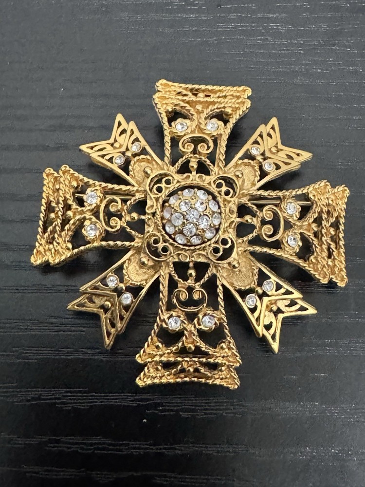 Vtg Kenneth Jay Lane Gold Tone Reversible Maltese Cross Pin Brooch Pendant KJL