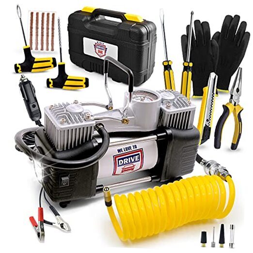 12V Portable Air Compressor Tire Inflator with Repair Kit