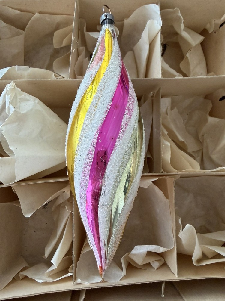 Vintage Teardrop  Stripe Glass Christmas Ornament (No Box )
